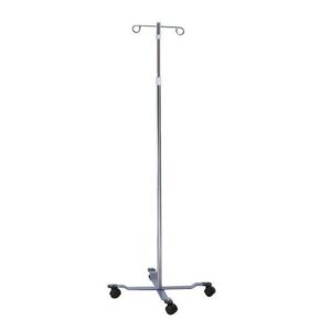 IV Pole with Wheels, Standard, Chrome, 2 Hooks, 4 Legs