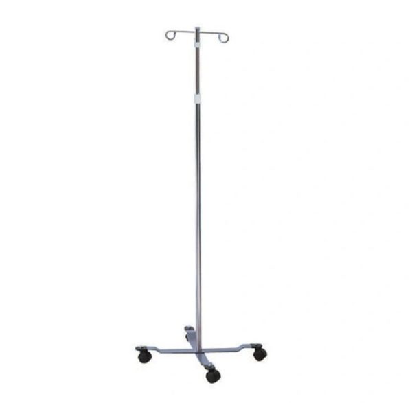 IV Pole with Wheels, Standard, Chrome, 2 Hooks, 4 Legs